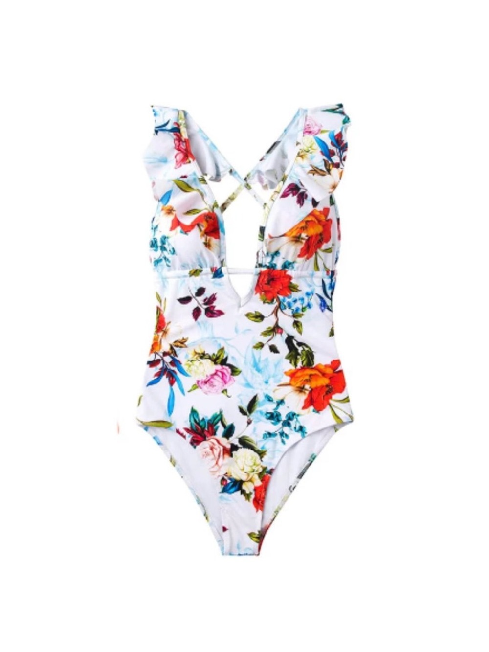 CUPSHE HEART‎ FALBALA ONE-PIECE Floral SWIMSUIT Floral Ruffle Feminine NWT